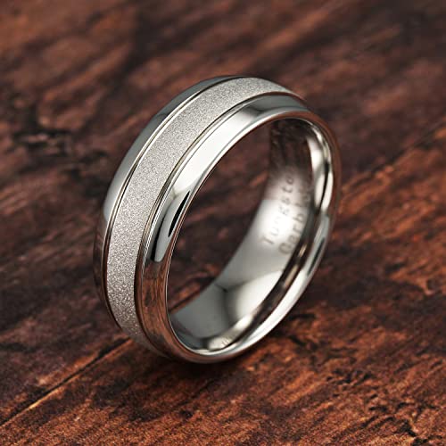 100S Jewellery White Gold Tungsten Wedding ceremony Bands for Males and Ladies - Sandblasted End with Dome Edge, Out there in Sizes 6-16