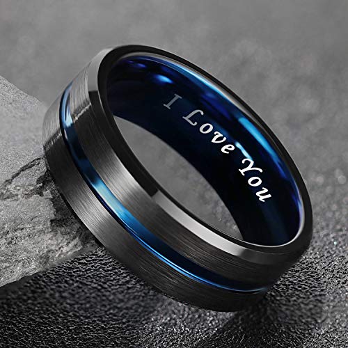 Greenpod Males's Tungsten Marriage ceremony Band Ring - 6mm, 8mm, 10mm - Engraved 'I Love You' - Skinny Blue/Rose Gold/Black Heart Groove - Consolation Match - Sizes 6-17