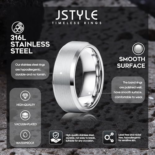 Jstyle Males's Stainless Metal Marriage ceremony Rings - Set of three Cool and Easy 8MM Bands