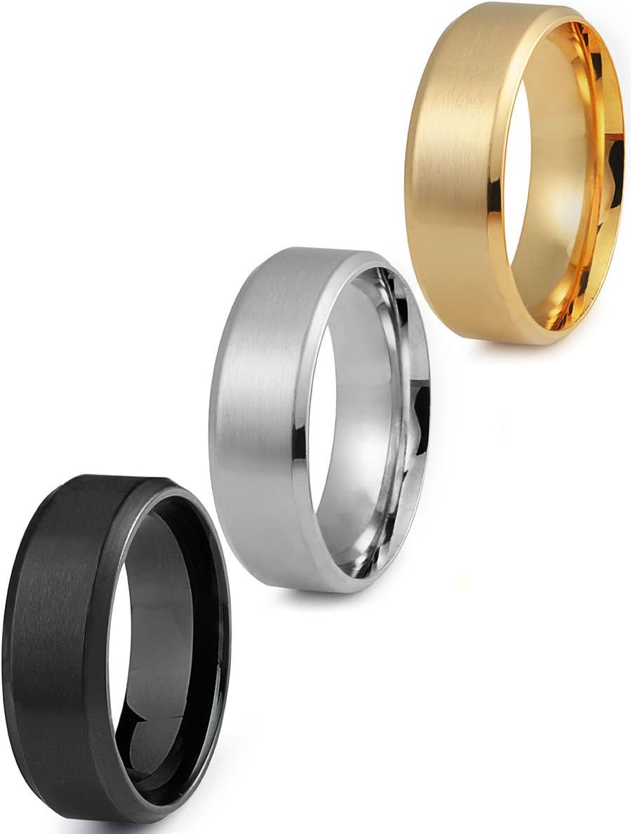 Jstyle Males’s Stainless Metal Marriage ceremony Rings – Set of three Cool and Easy 8MM Bands