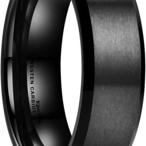 King Will Tungsten Males’s Marriage ceremony Band – Sizes 6mm to 10mm, Black/Silver, Matte End, Beveled Polished Edge, Consolation Match